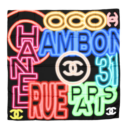 Chanel Silk Neon CC Square Scarf Black Multicolor 1 of 4