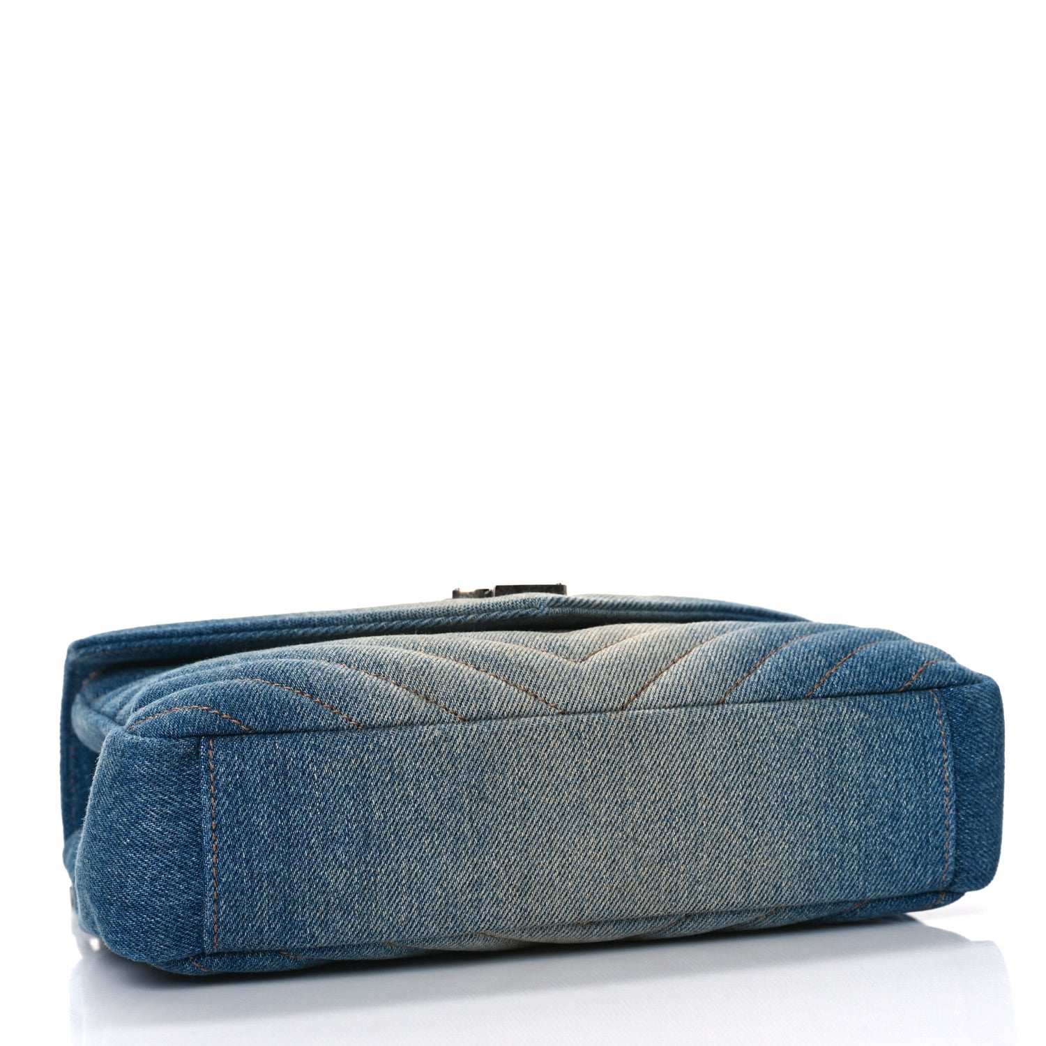 Saint Laurent Washed Denim Matelasse Chevron Monogram Medium College Bag Blue Cinnamon 4 of 10