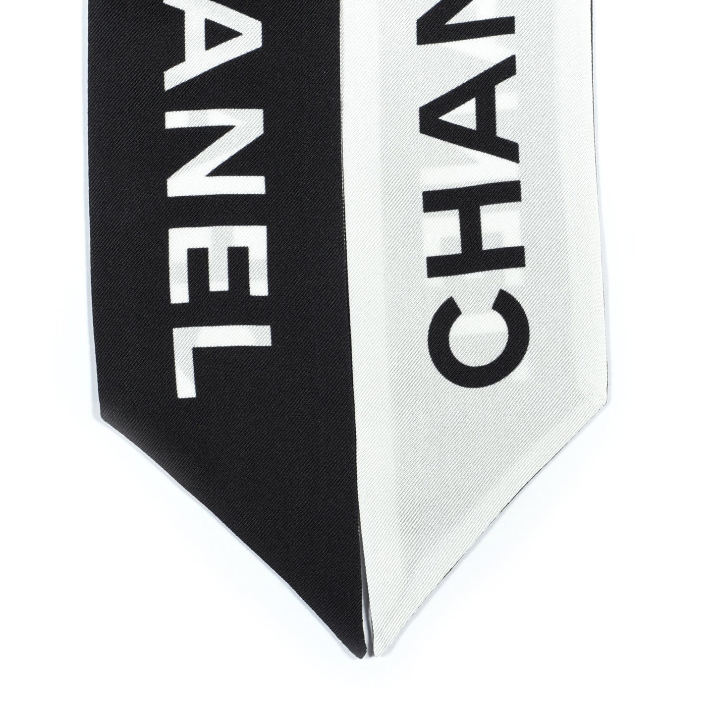 Silk Logo Slim Bandeau Scarf Black White