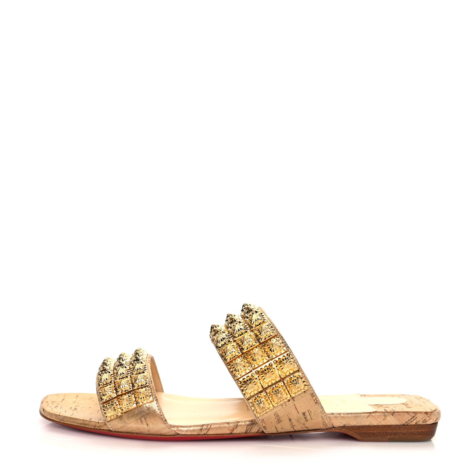 Christian Louboutin Liege Pepite Studded Myriadiam Flat Slide Sandals 38 Gold 1 of 8