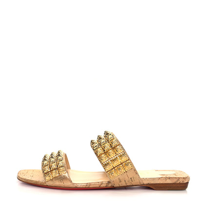 Christian Louboutin Liege Pepite Studded Myriadiam Flat Slide Sandals 38 Gold 1 of 8