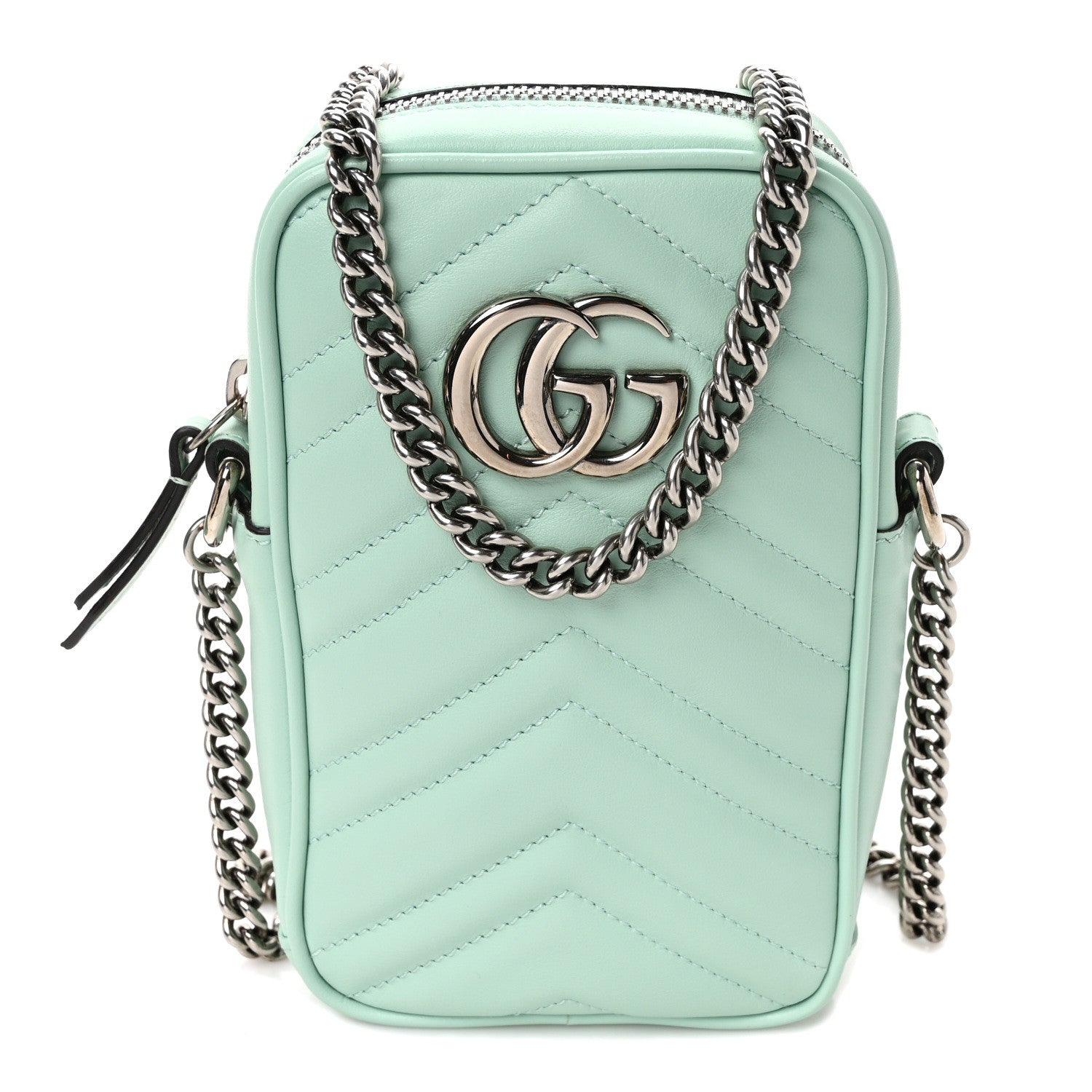 Gucci Calfskin Matelasse Mini GG Marmont Crossbody Bag Water Green 1 of 8