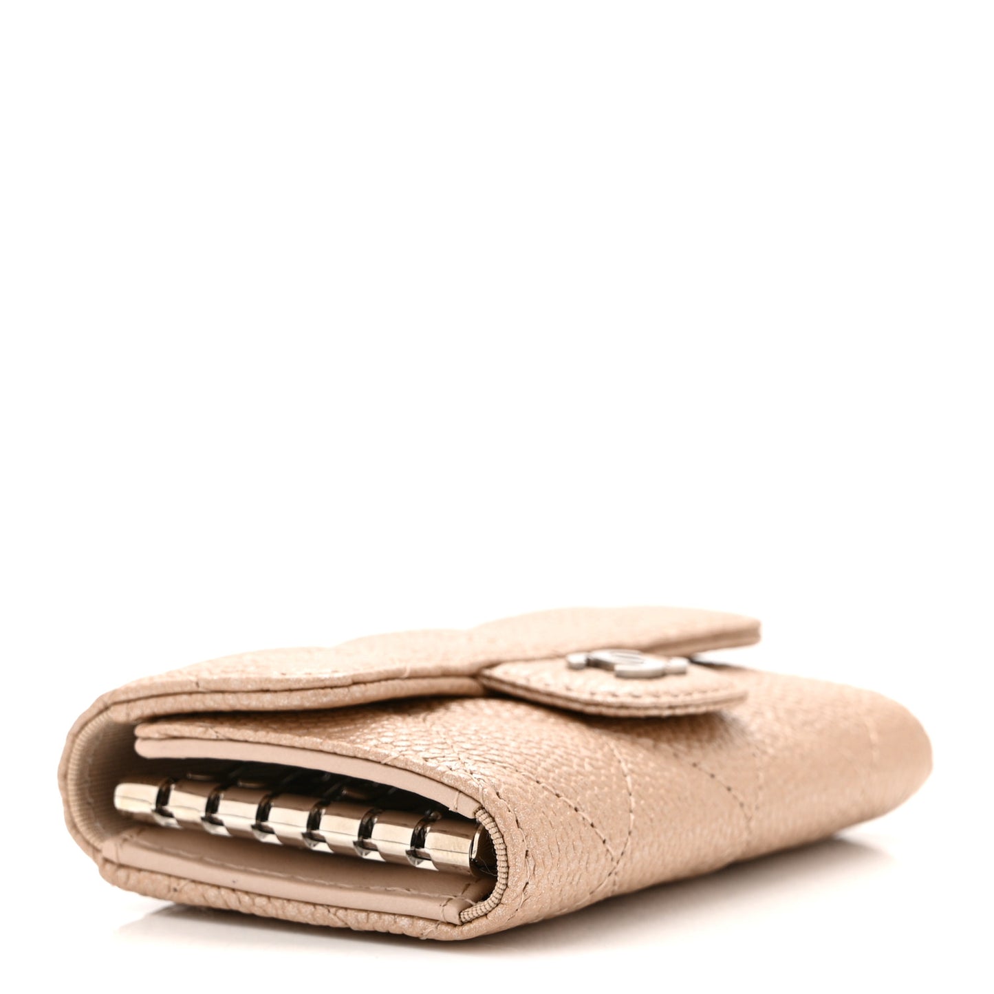 Metallic Caviar Quilted 6 Key Holder Light Beige