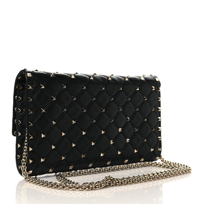 Valentino Garavani Lambskin Rockstud Spike Wallet on Chain Black 3 of 9