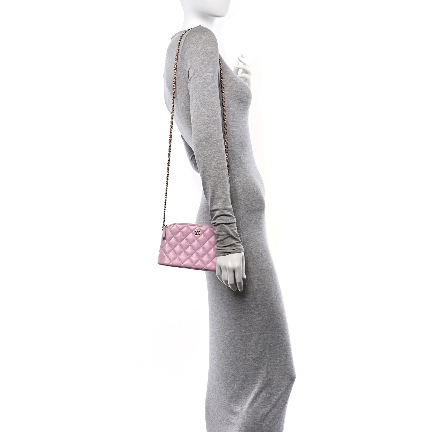 Caviar Quilted Classic Clutch With Chain Pink