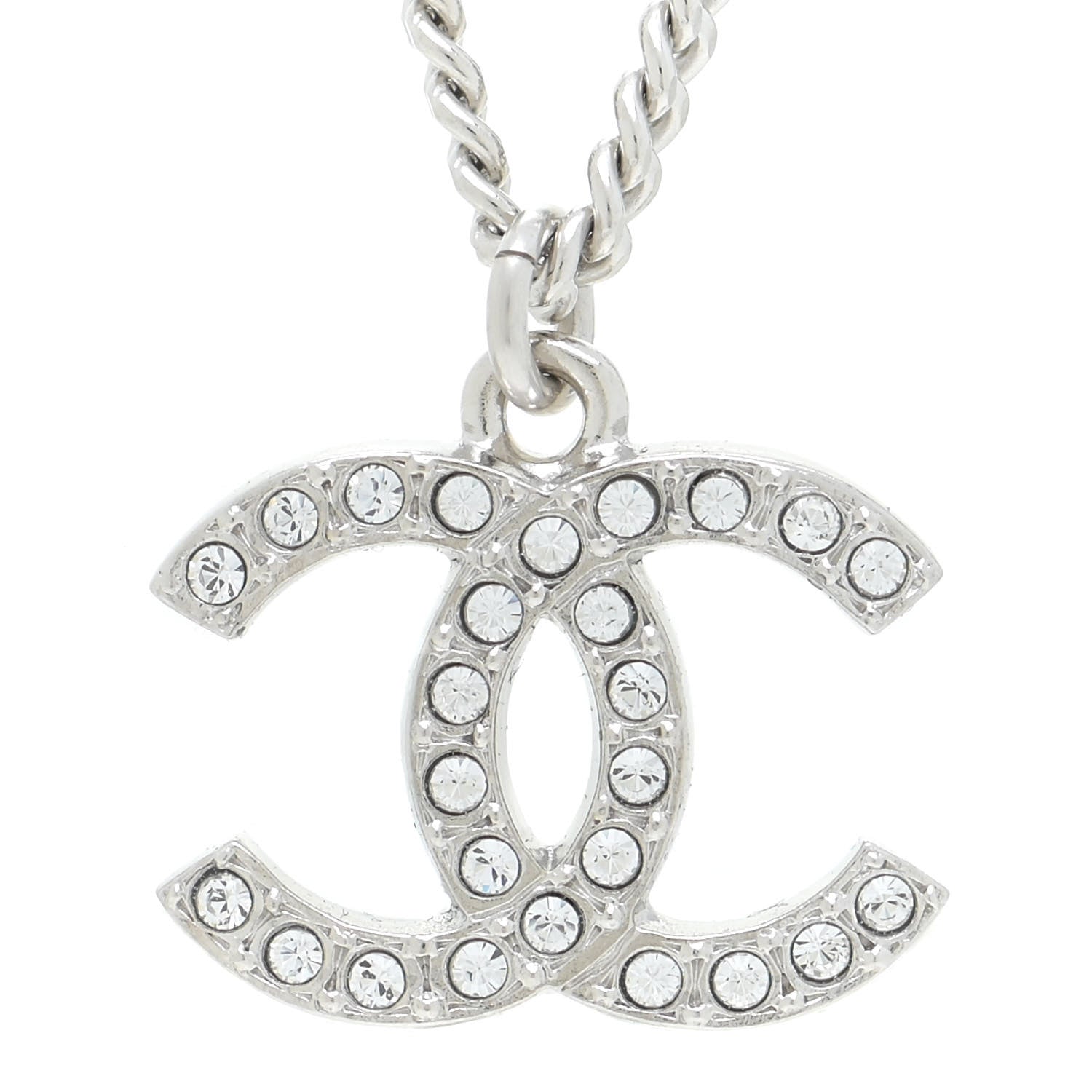 Chanel Crystal Pearl CC Pendant Necklace Silver 4 of 6