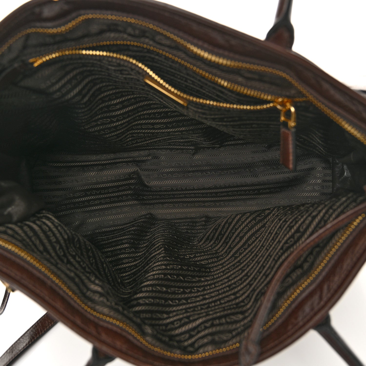 Prada Glossy Calfskin Triangle Extra Large Bonnie Shoulder Bag Dark Brown 5 of 10