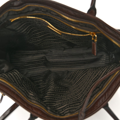 Prada Glossy Calfskin Triangle Extra Large Bonnie Shoulder Bag Dark Brown 5 of 10