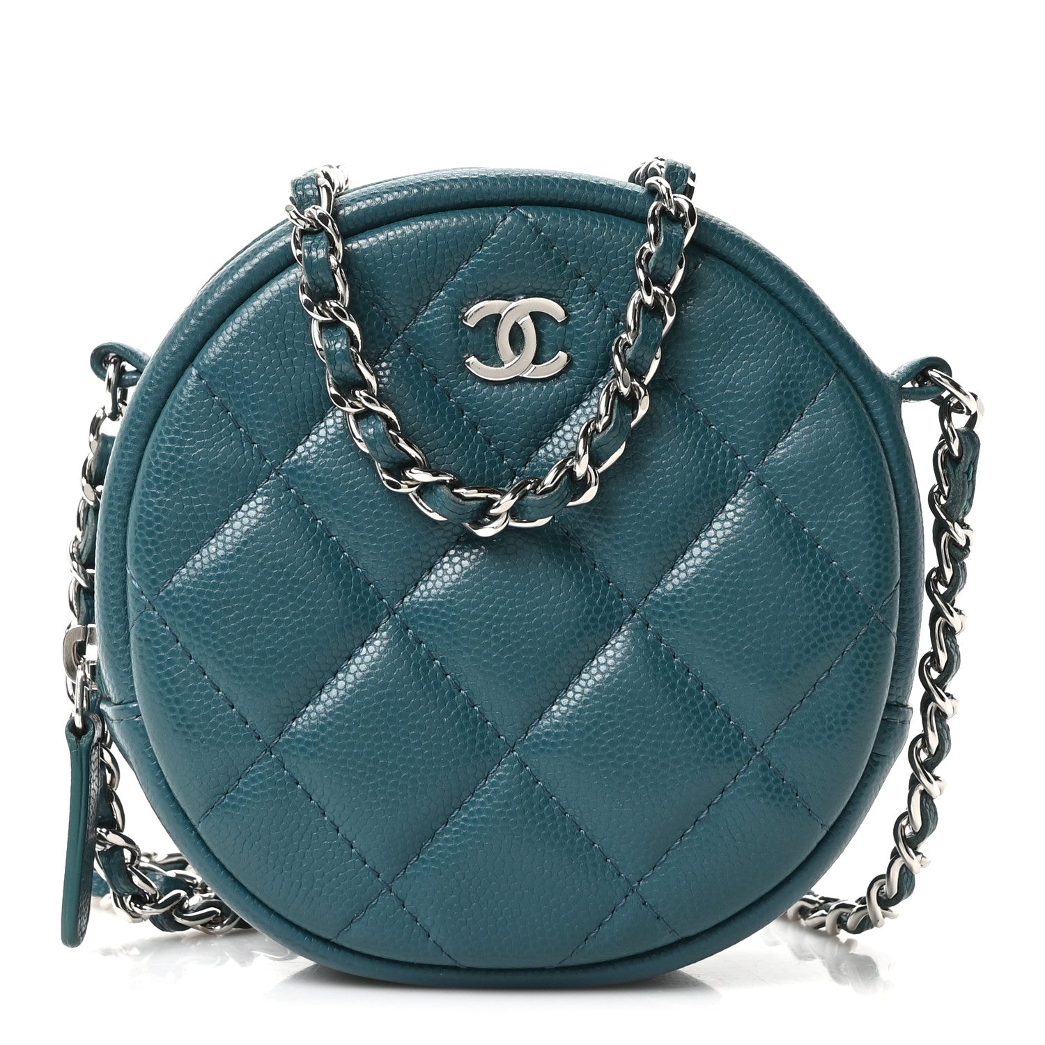 Chanel Caviar Quilted Round Clutch With Chain Green 1 of 10