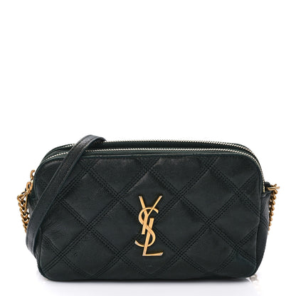 Saint Laurent Grained Lambskin Quilted Mini Becky Double Zip Bag Dark Green 1 of 11
