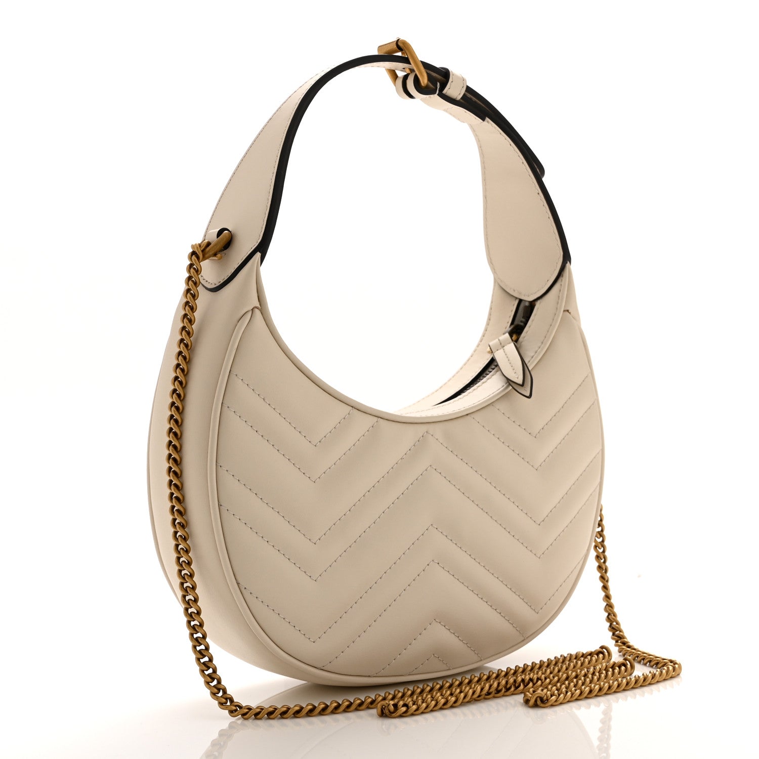 Gucci Calfskin Matelasse Chevron Mini GG Marmont Half Moon Hobo Mystic White 3 of 11