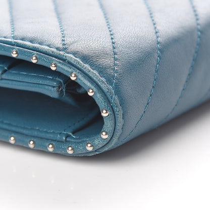 Chanel Lambskin Chevron Quilted Studded Wallet On Chain WOC Blue 12 of 17