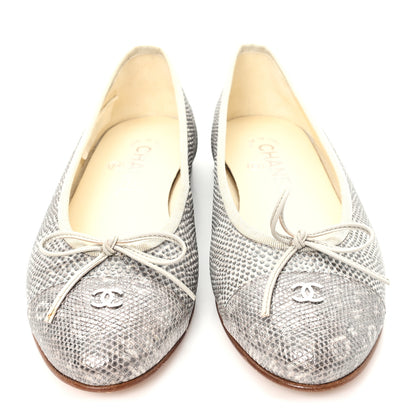 Chanel Lizard Cap Toe CC Ballerina Flats 38.5 Grey 3 of 11