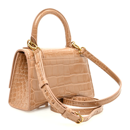 Balenciaga Shiny Calfskin Crocodile Embossed Hourglass Top Handle Bag XS Nude Beige 3 of 9