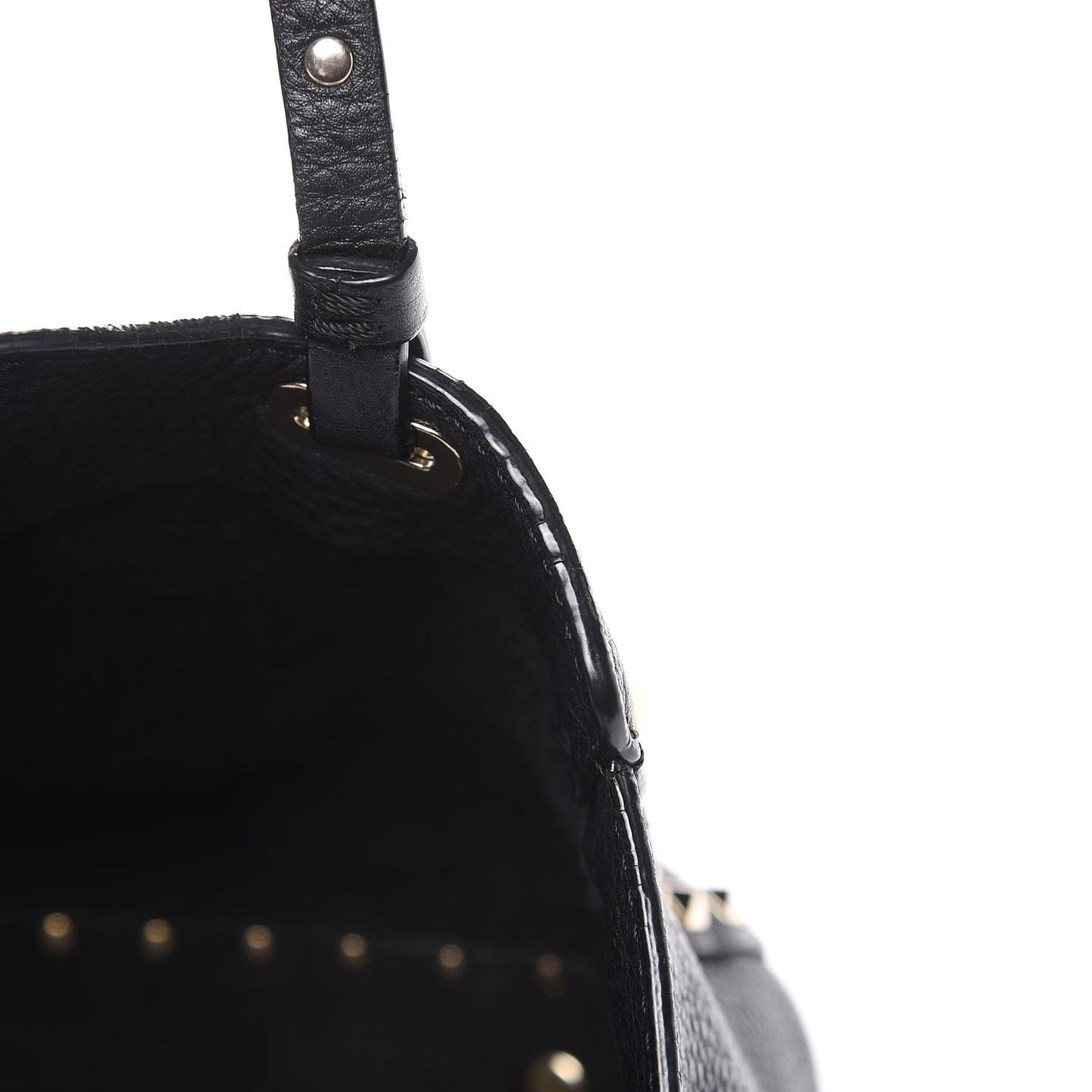 Grained Calfskin Small Rockstud Tote Black