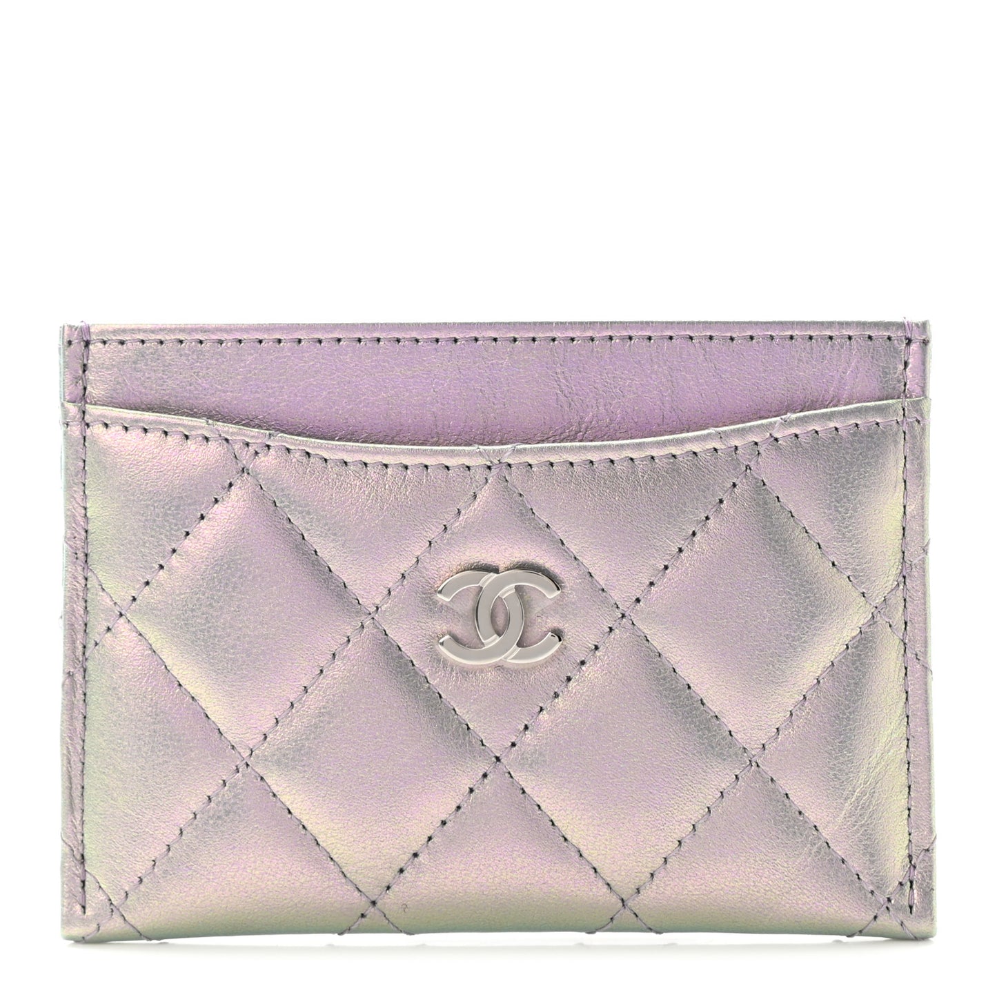 Iridescent Calfskin Quilted Card Holder Light Purple