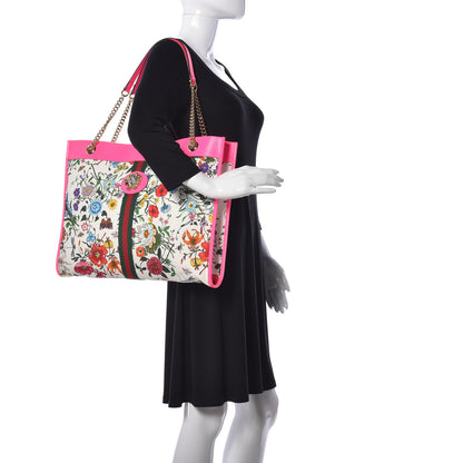 Gucci Canvas Flora Large Rajah Chain Tote White Multicolor Fuxia Fluo 2 of 11