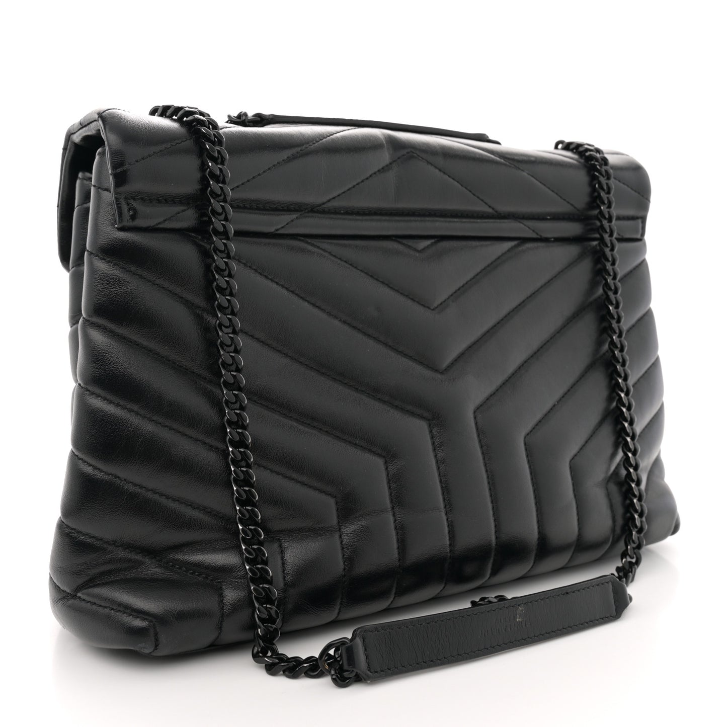 Calfskin Y Quilted Monogram Monochrome Medium Loulou Chain Satchel Black