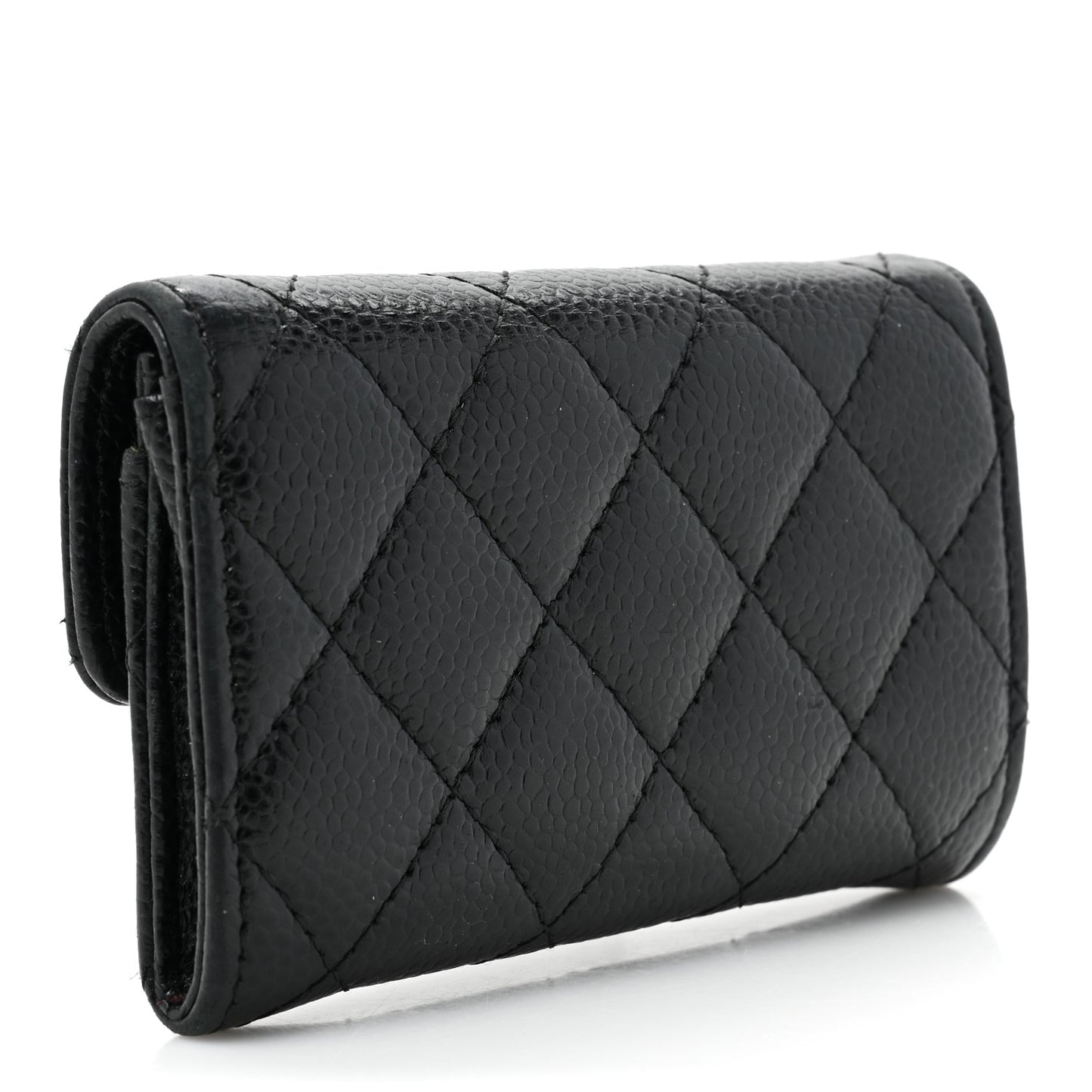 Caviar Quilted Flap Card Holder Wallet Black
