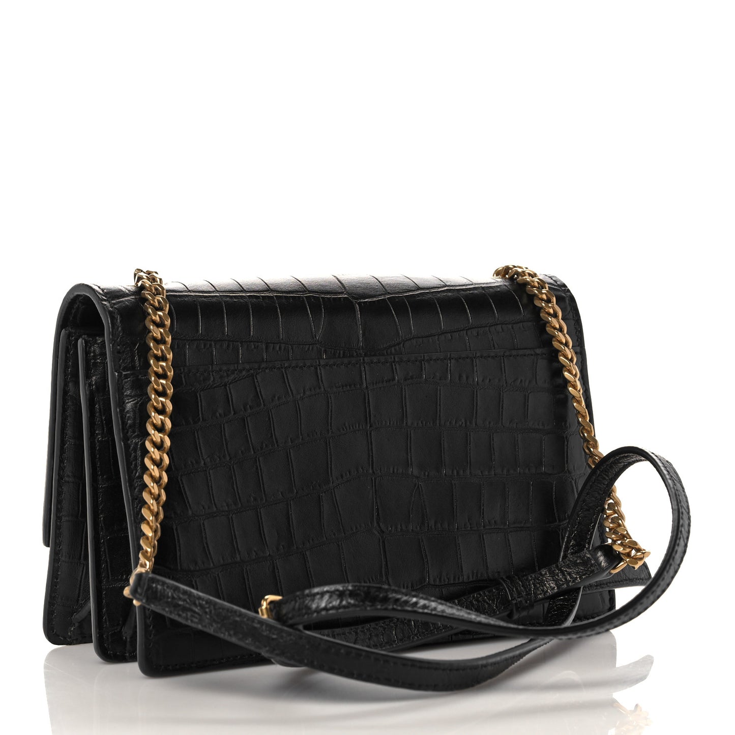 Calfskin Crocodile Embossed Monogram Small Sunset Black
