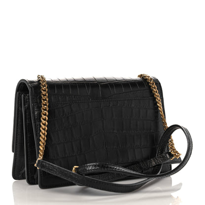 Saint Laurent Calfskin Crocodile Embossed Monogram Small Sunset Black 2 of 9