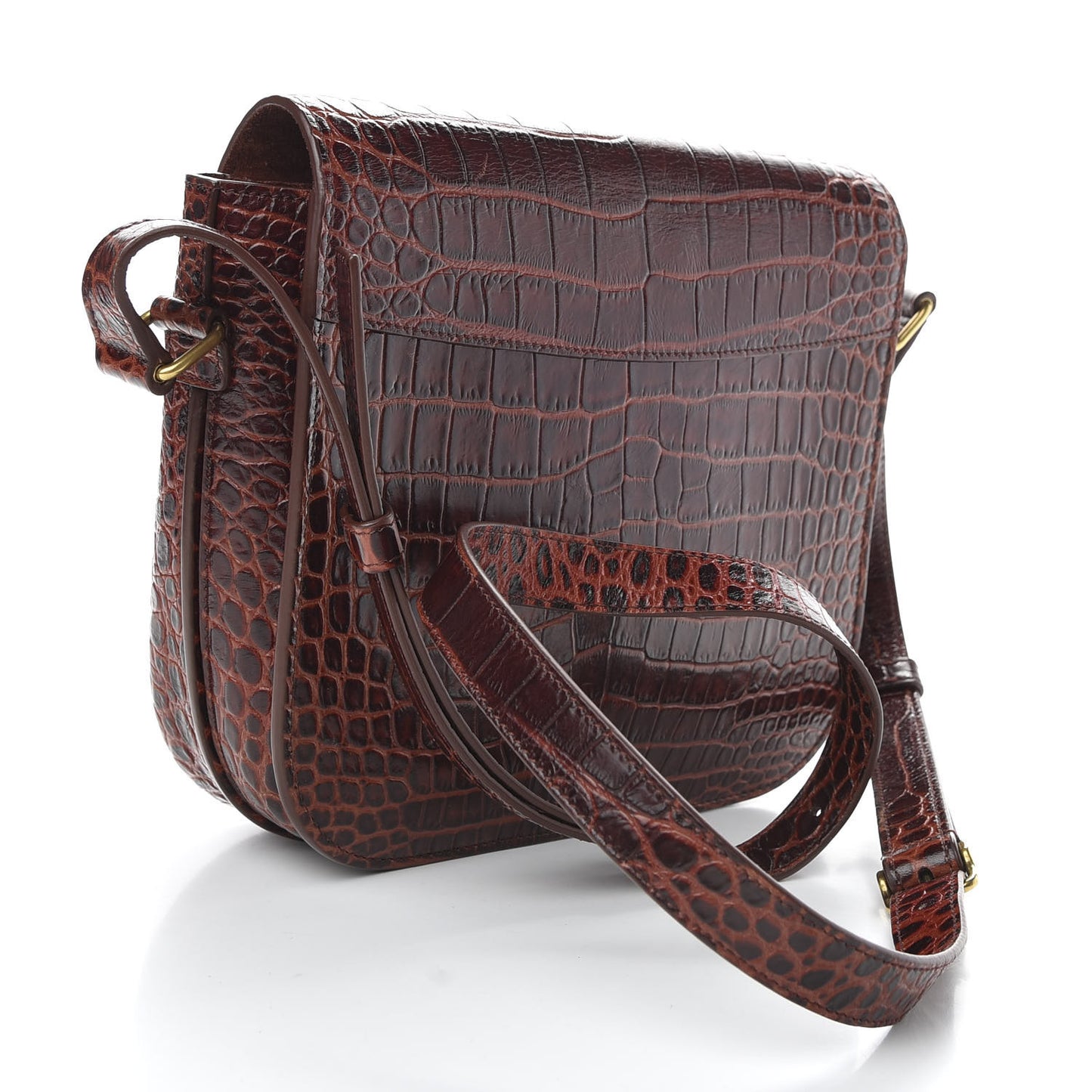 Crocodile Embossed Calfskin Betty Messenger Dark Blood