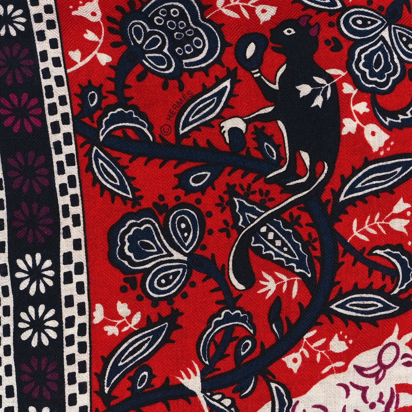 Cashmere Silk Jardins De Soie Shawl 140 Rouge Blue Violet