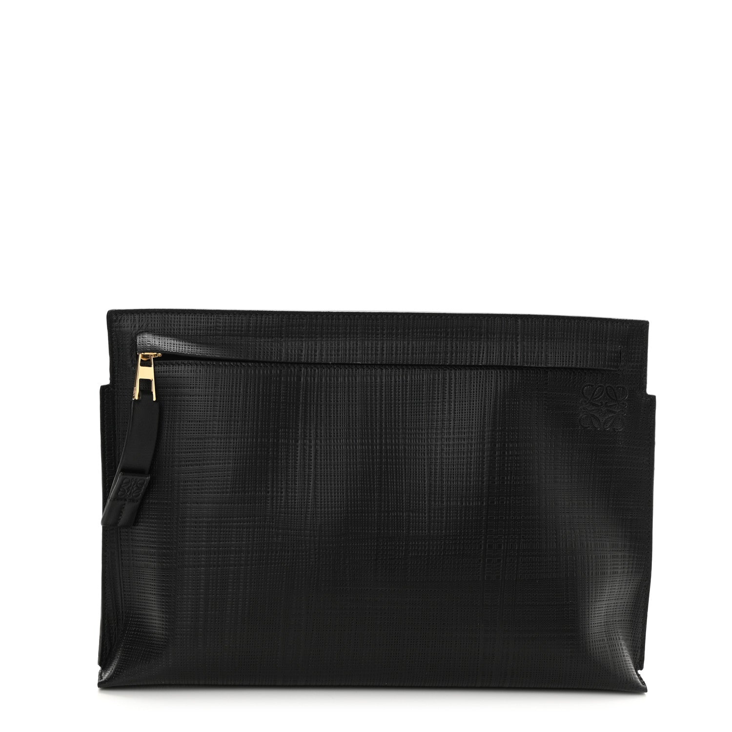 Loewe Calfskin Linen Embossed Large T Pouch Black 1 of 7