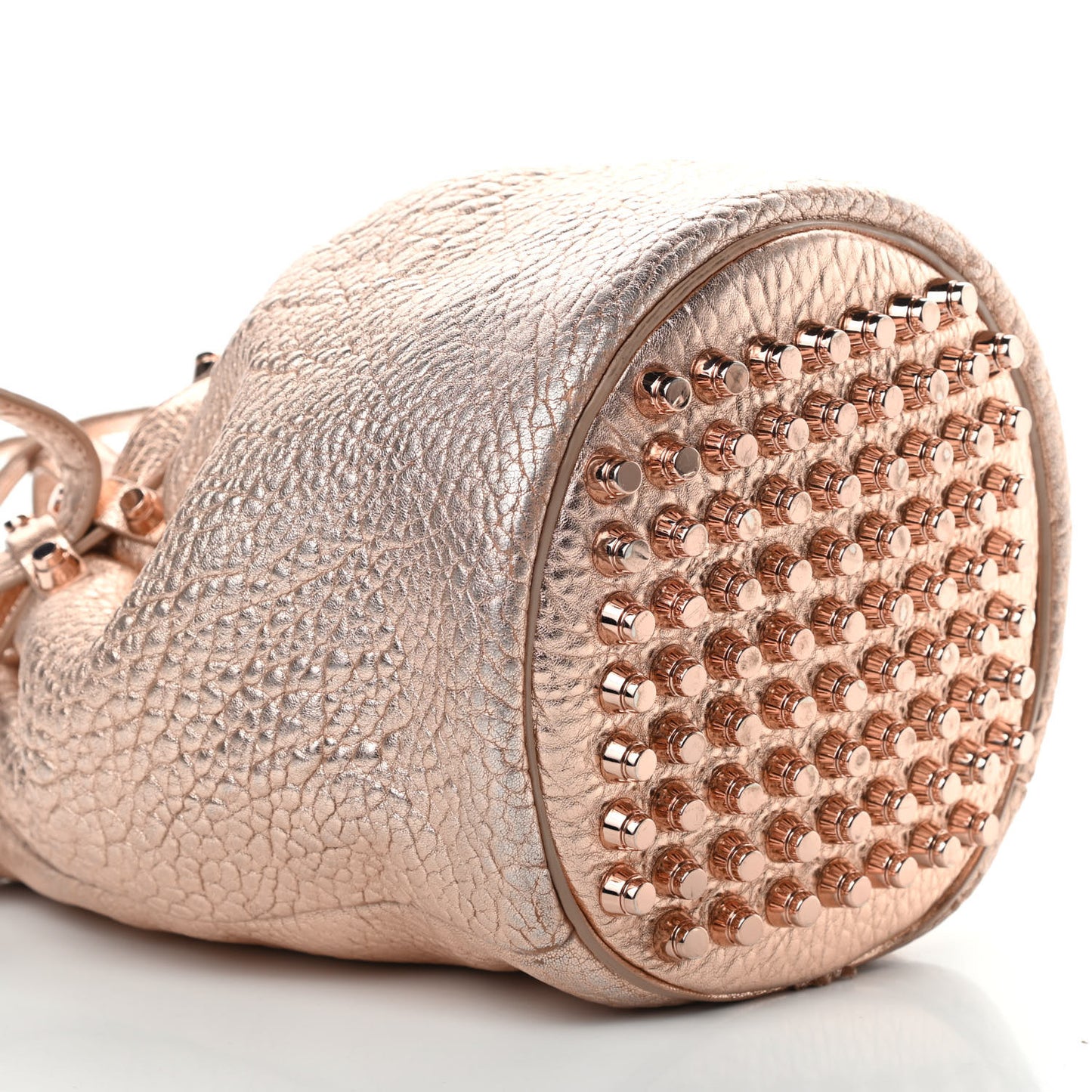 Metallic Pebbled Lambskin Diego Bucket Bag Rose Gold