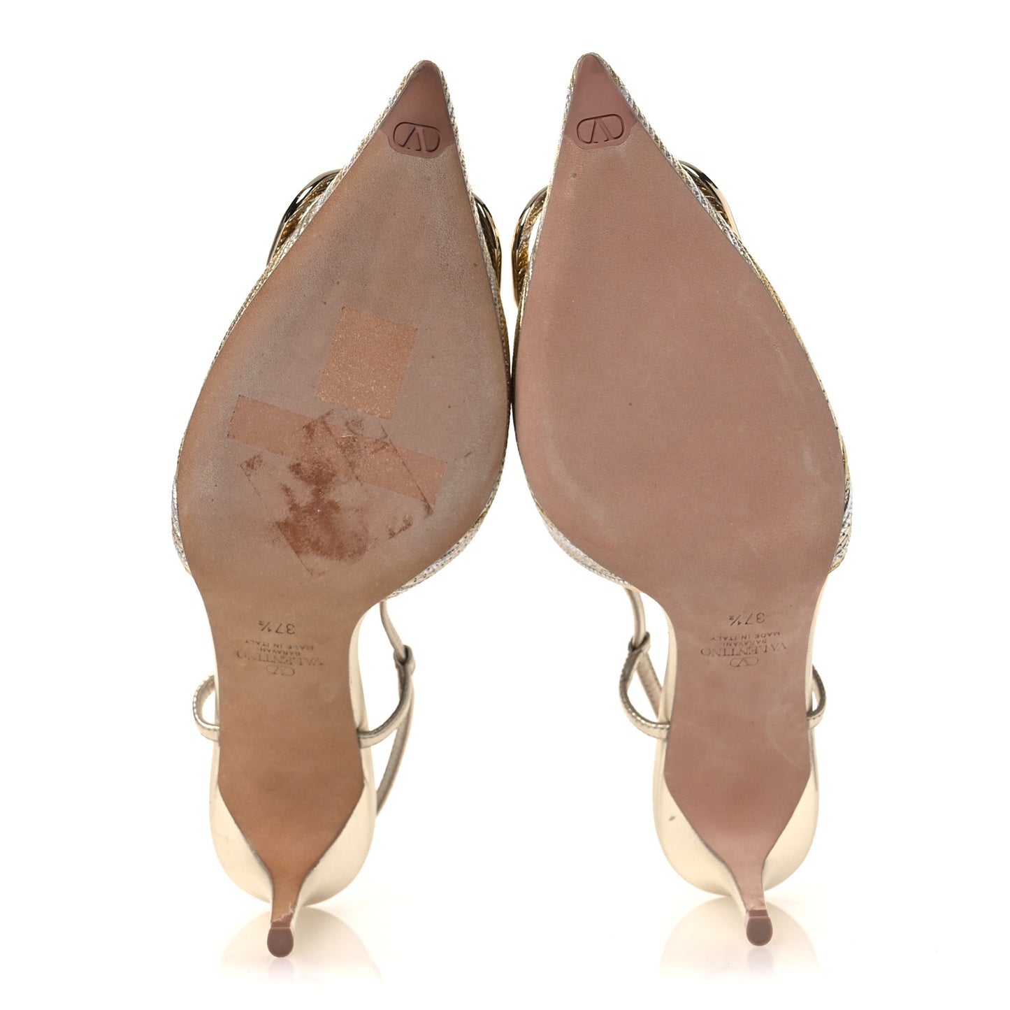 Metallic Raffia Calfskin Vlogo Slingback 80mm Pumps 37.5 Gold Silver