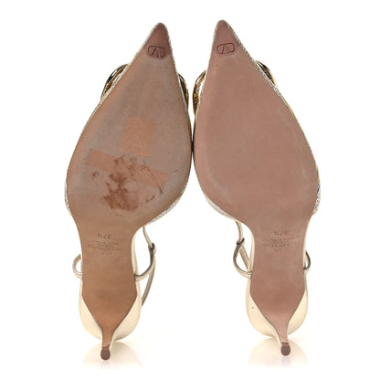 Valentino Garavani Metallic Raffia Calfskin Vlogo Slingback 80mm Pumps 37.5 Gold Silver 7 of 13