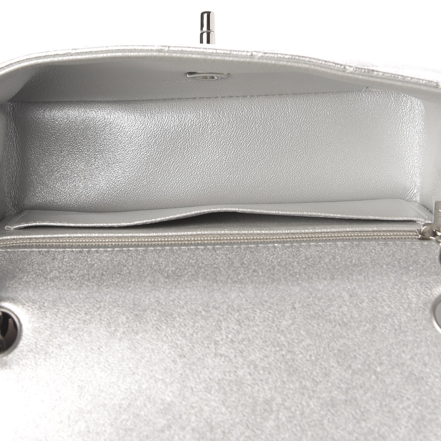Metallic Lambskin Quilted Mini Rectangular Flap Silver