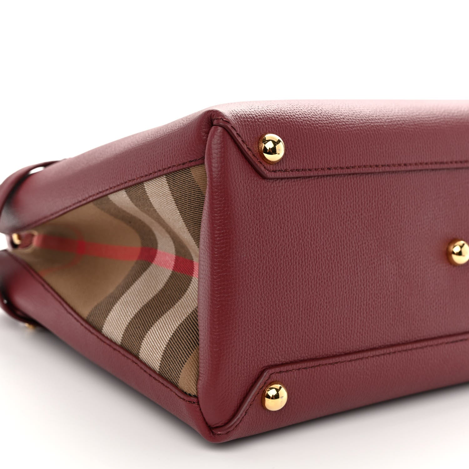 Burberry Grainy Calfskin House Check Medium Banner Tote Mahogany Red 8 of 9