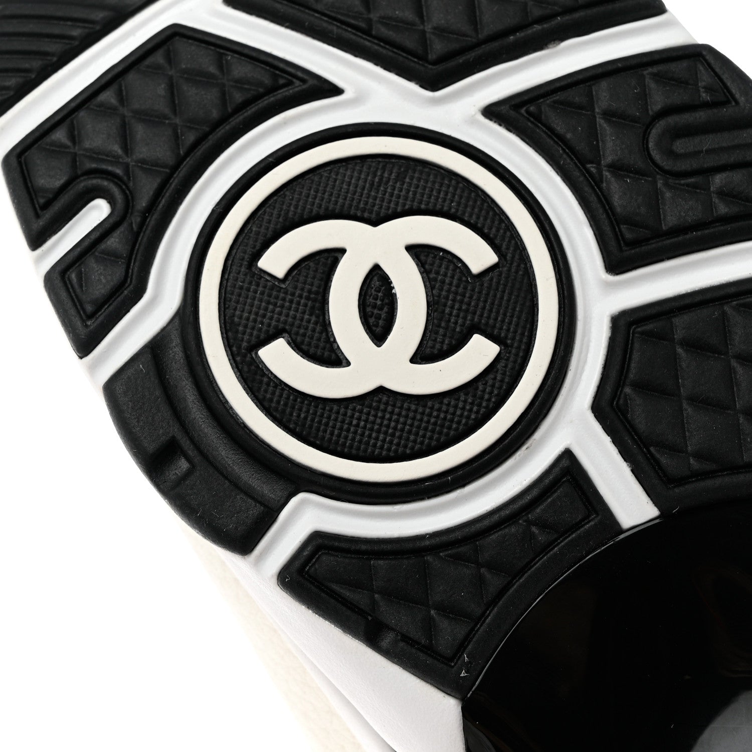 Chanel Mesh Suede Calfskin Grained Calfskin Womens CC Sneakers 38 White Black 8 of 9