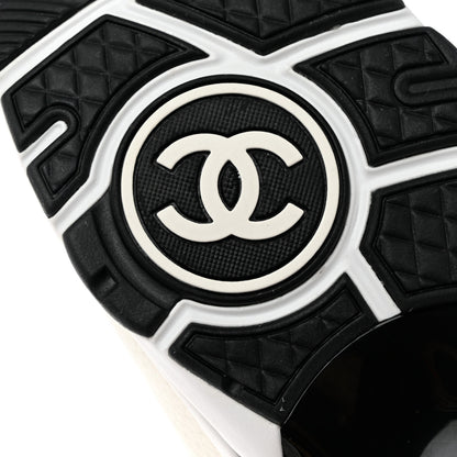 Chanel Mesh Suede Calfskin Grained Calfskin Womens CC Sneakers 38 White Black 8 of 9