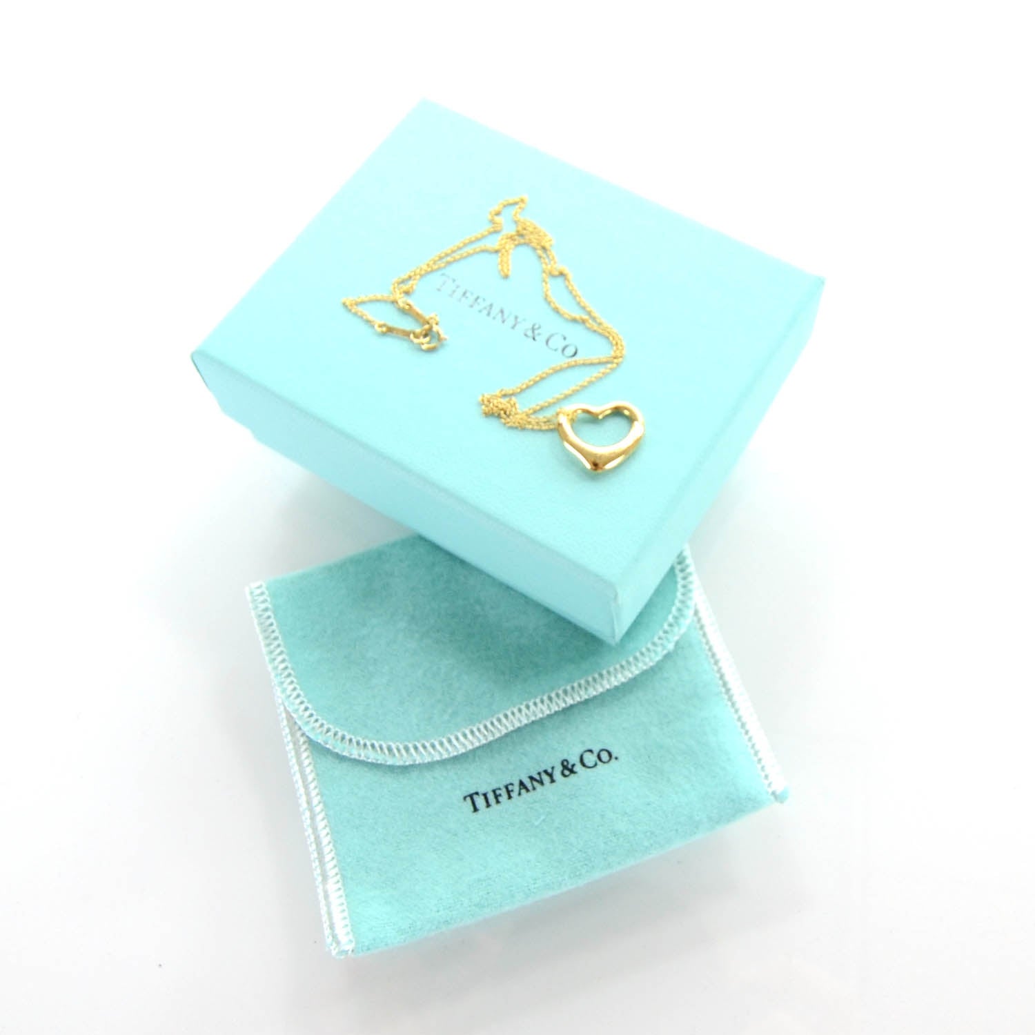 Tiffany 18k Gold Open Heart Pendant Elsa Peretti Necklace 4 of 5