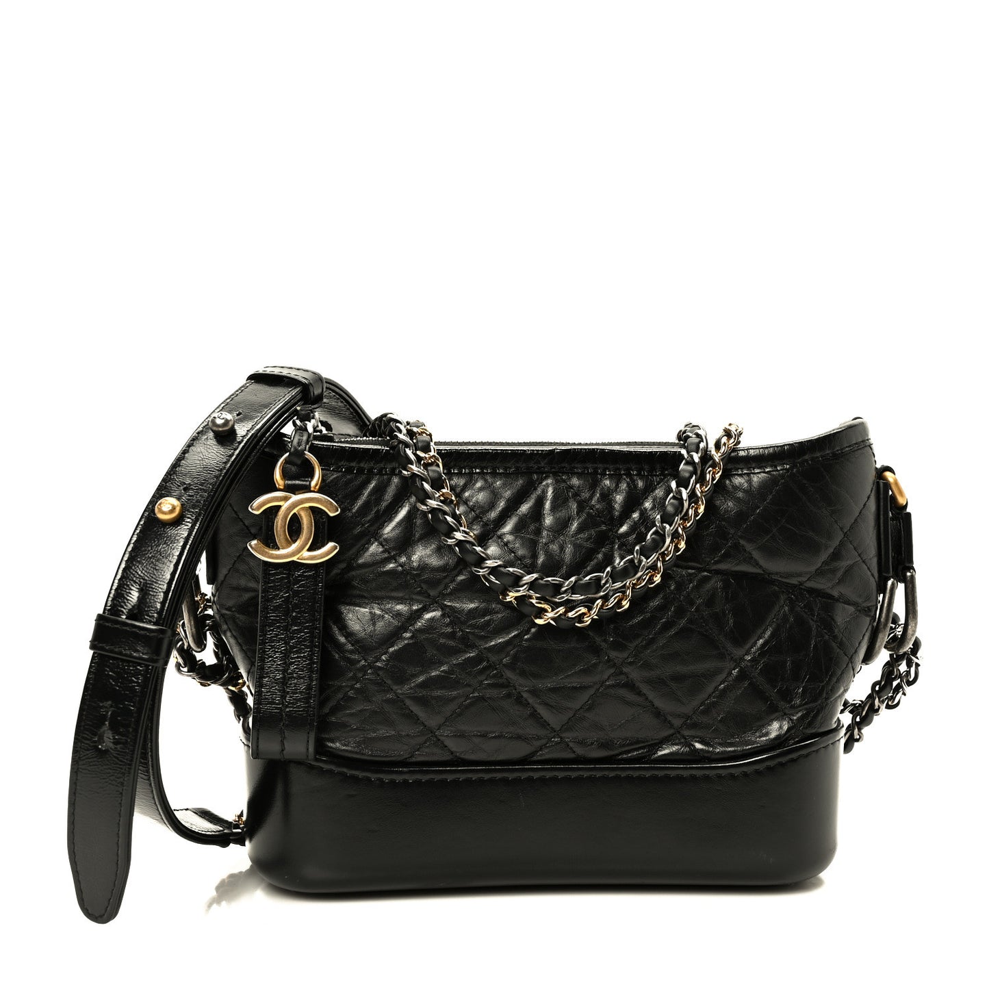 Aged Calfskin Quilted Small Gabrielle Hobo Black