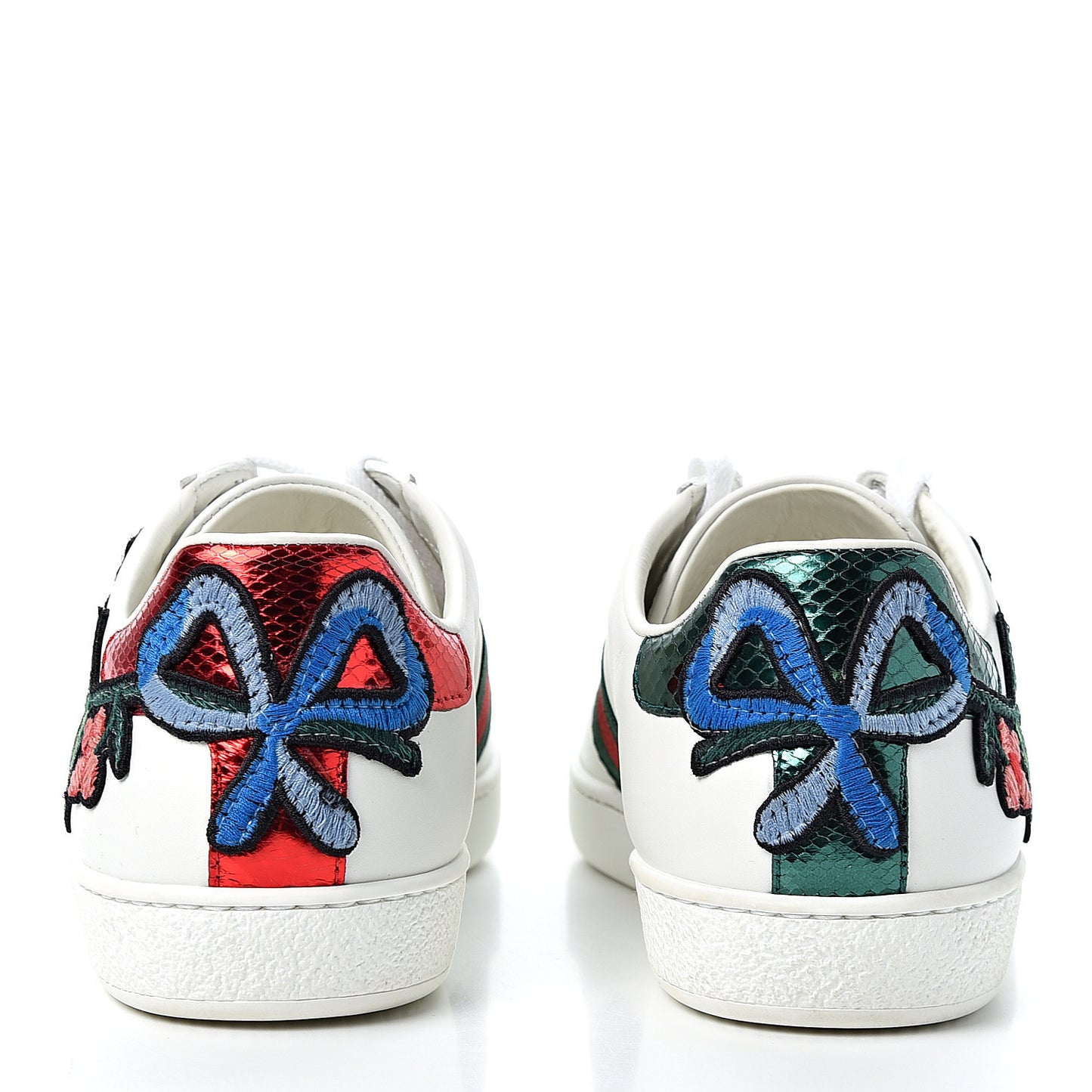 Calfskin Web Floral Embroidered Womens Ace Sneakers 39 White