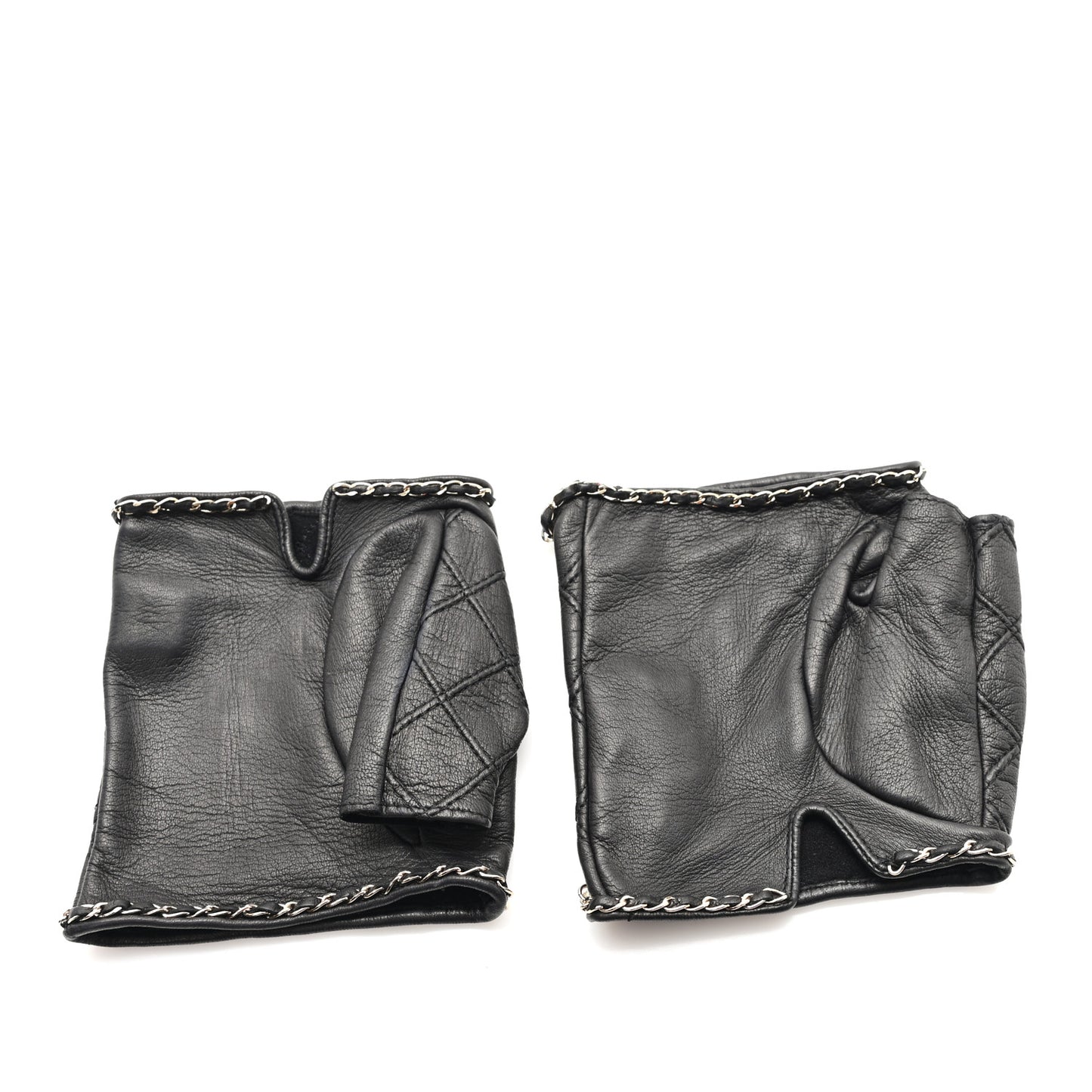 Lambskin Quilted Fingerless CC Gloves 8.5 Black