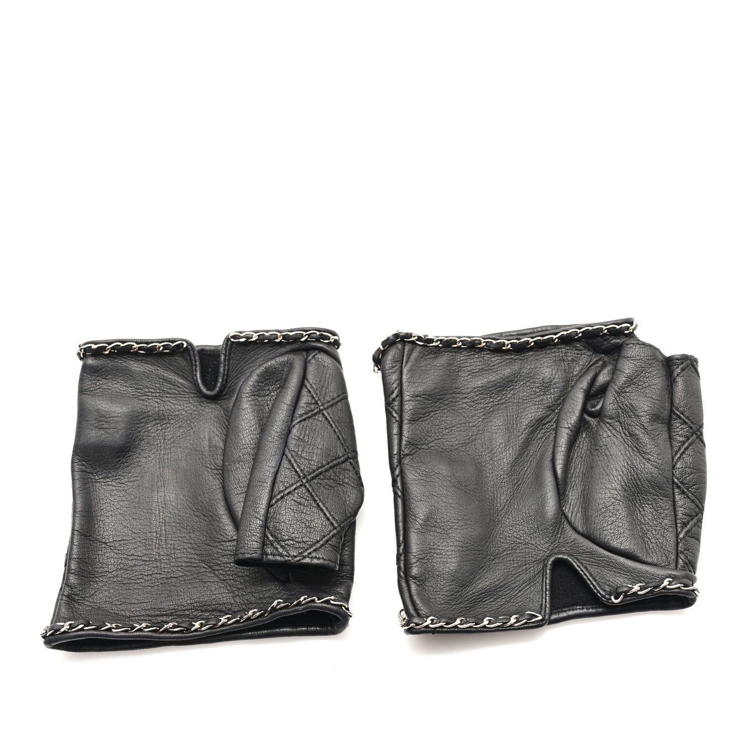 Chanel Lambskin Quilted Fingerless CC Gloves 8.5 Black 1 of 3