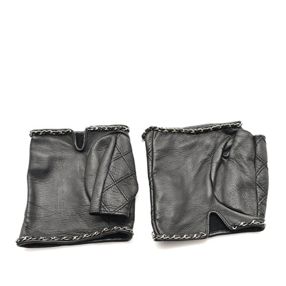 Chanel Lambskin Quilted Fingerless CC Gloves 8.5 Black 1 of 3