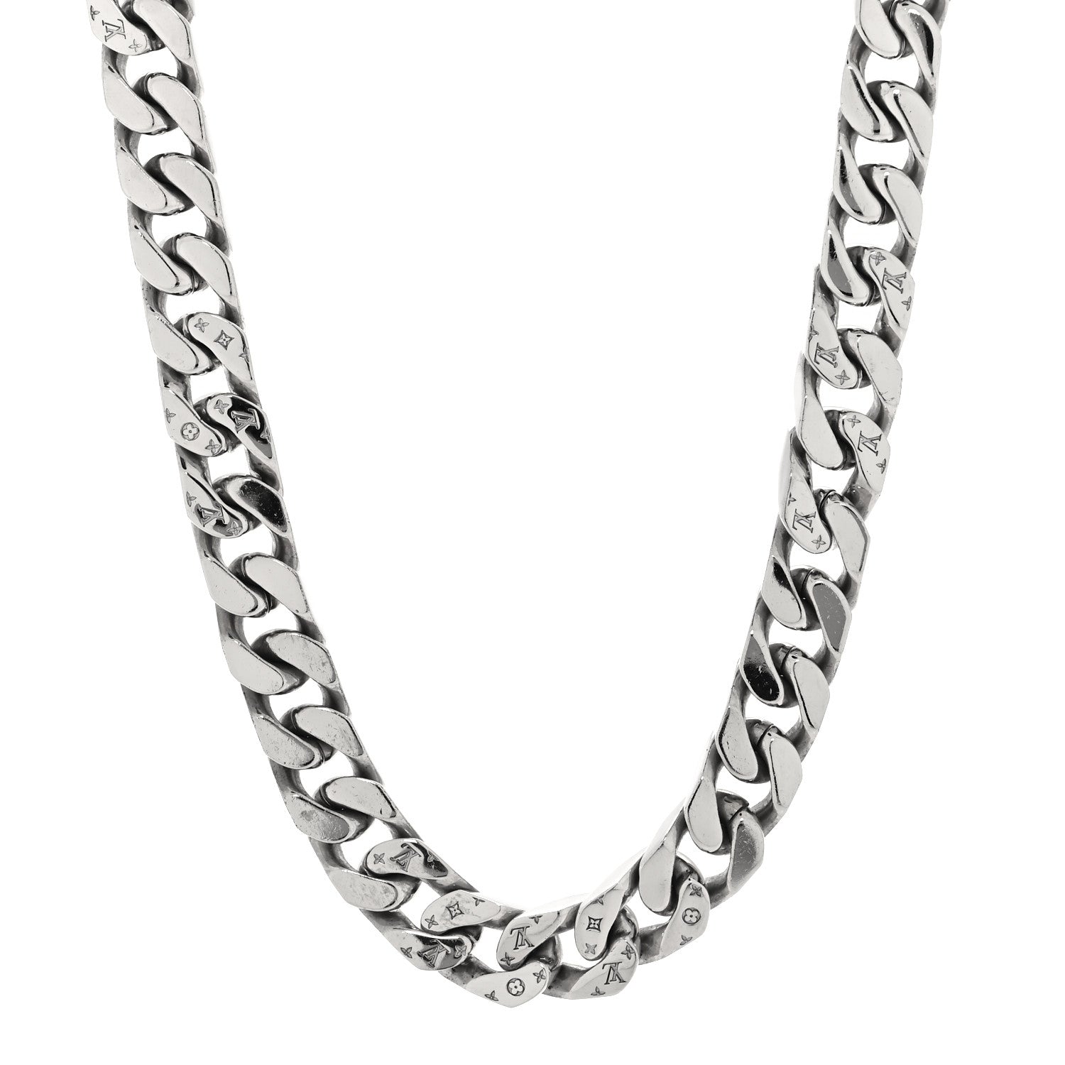 Louis Vuitton Metal Monogram Etched LV Chain Links Necklace Silver 1 of 4