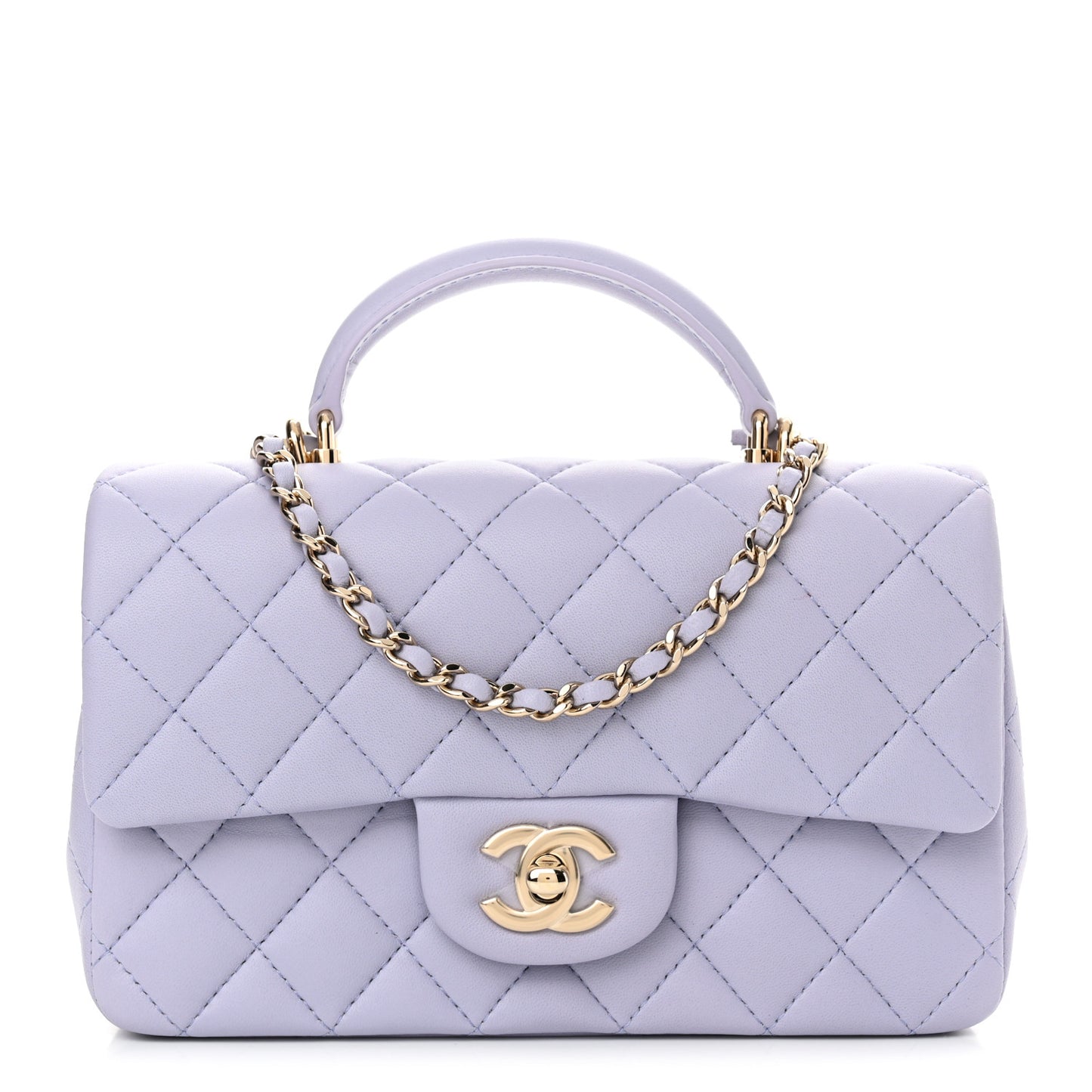 Lambskin Quilted Mini Top Handle Rectangular Flap Light Purple