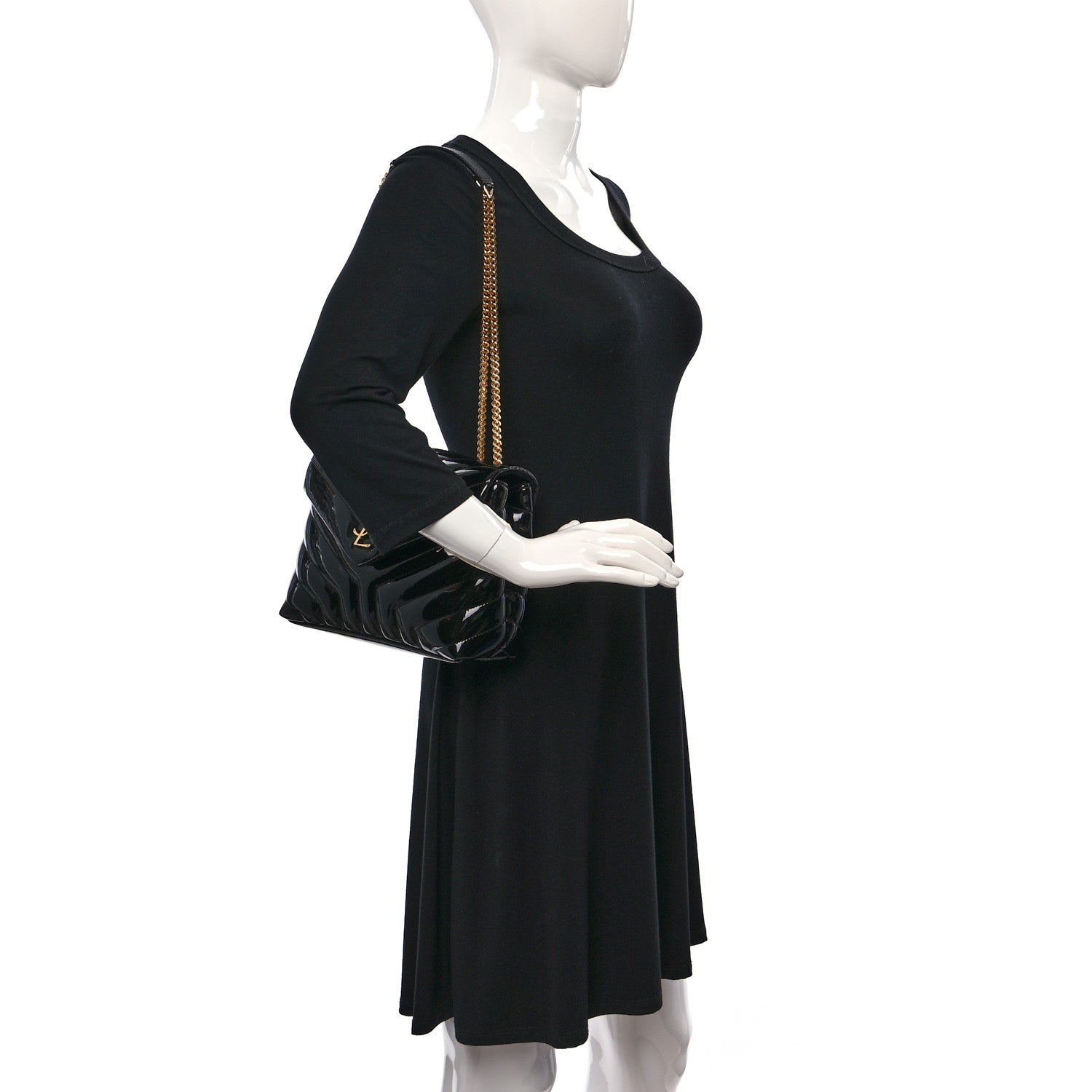 Saint Laurent Patent Y Quilted Monogram Small Loulou Chain Satchel Black 2 of 9