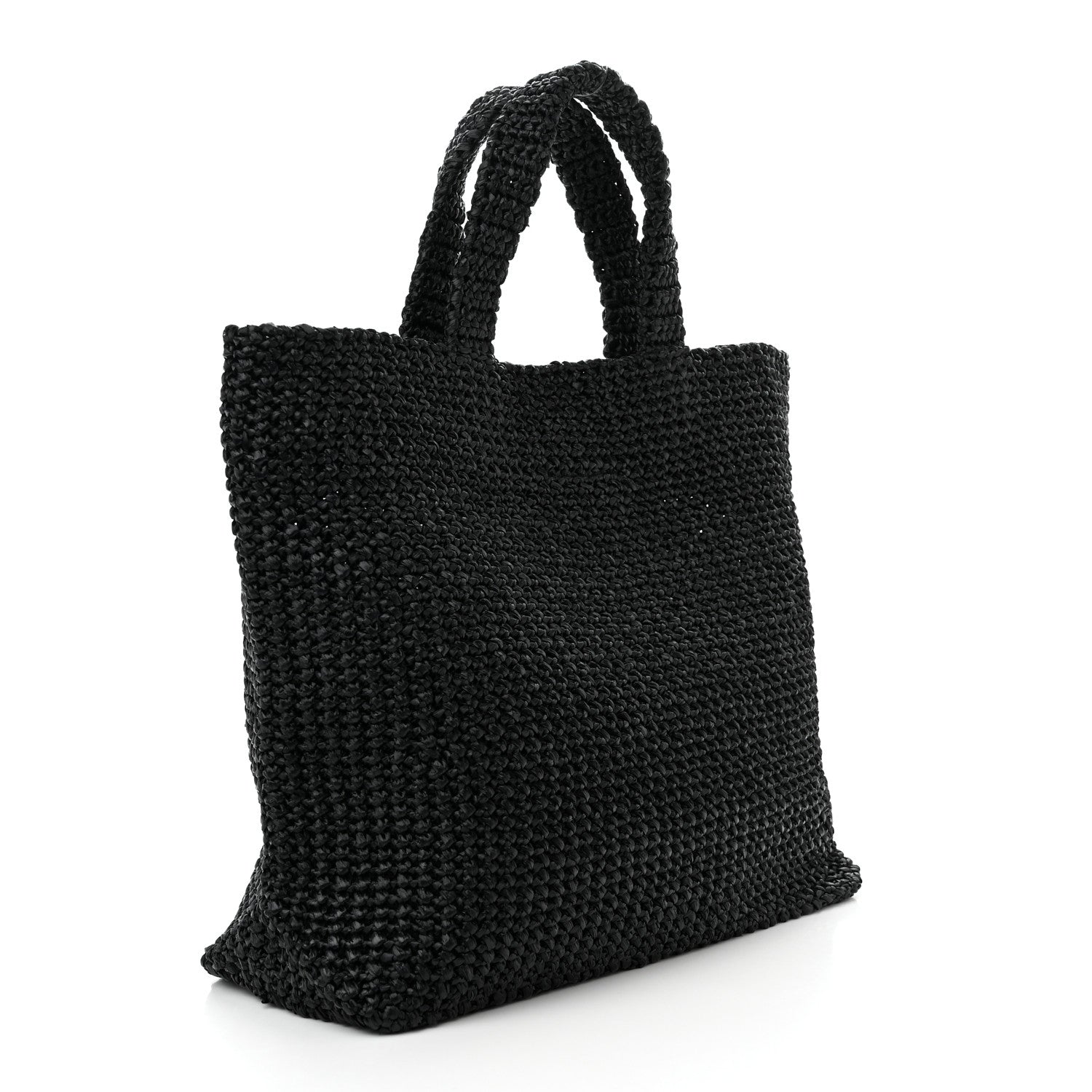 Prada Yarn Raffia Effect Crochet Large Logo Tote Black 3 of 10