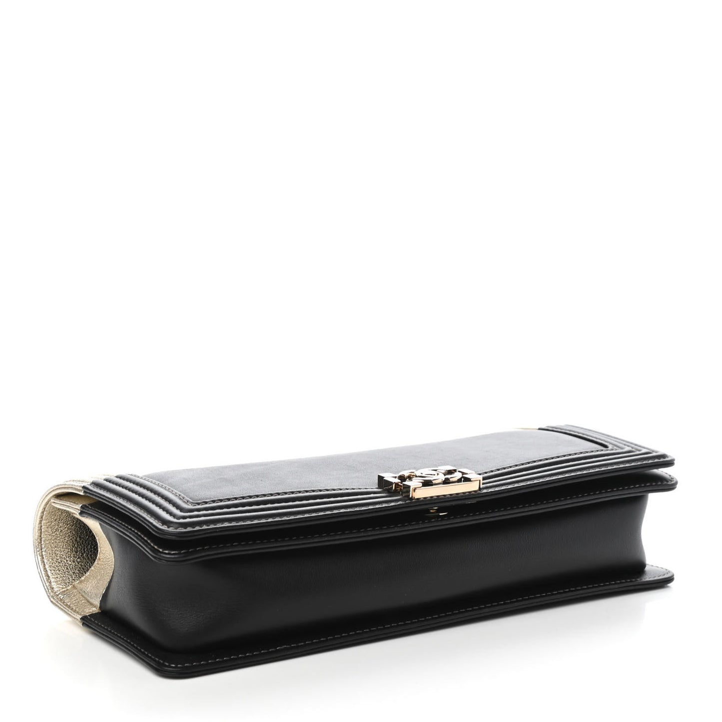 Metallic Goatskin Calfskin Boy Flap Clutch Gold Black