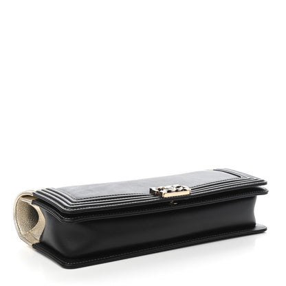 Chanel Metallic Goatskin Calfskin Boy Flap Clutch Gold Black 4 of 8