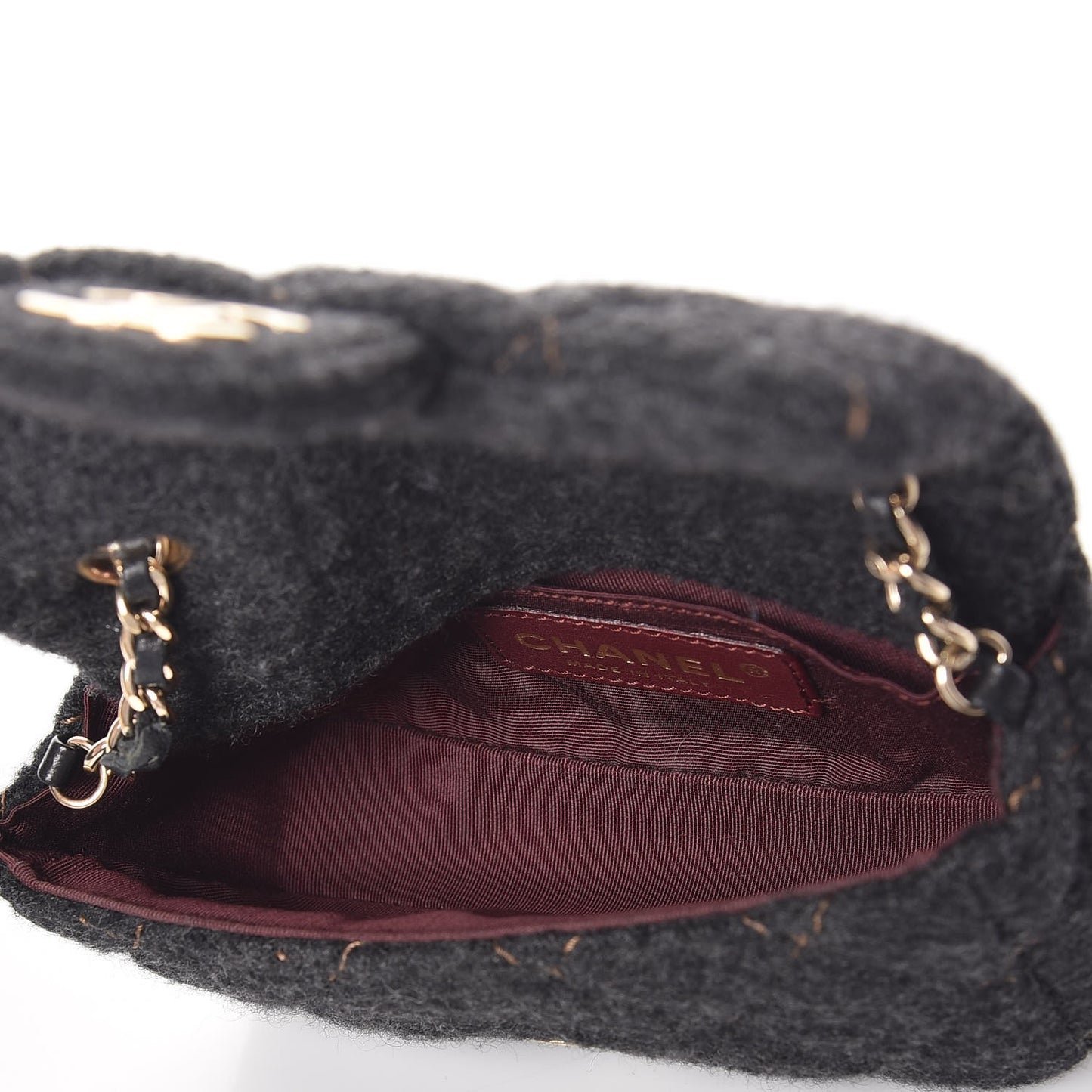 Wool Contrast Stitched Extra Mini Flap Charcoal
