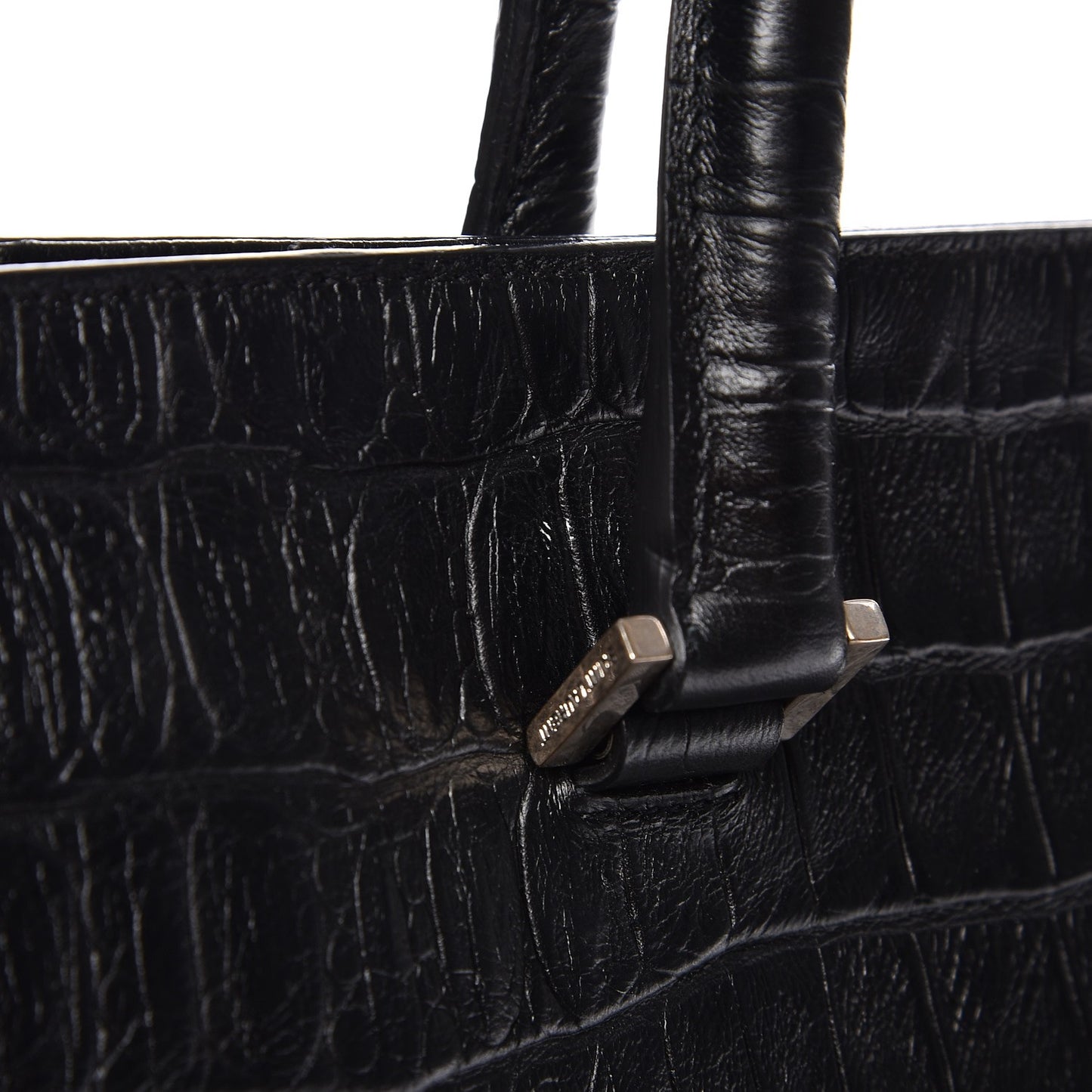 Calfskin Crocodile Embossed Medium Trois Class Tote Black