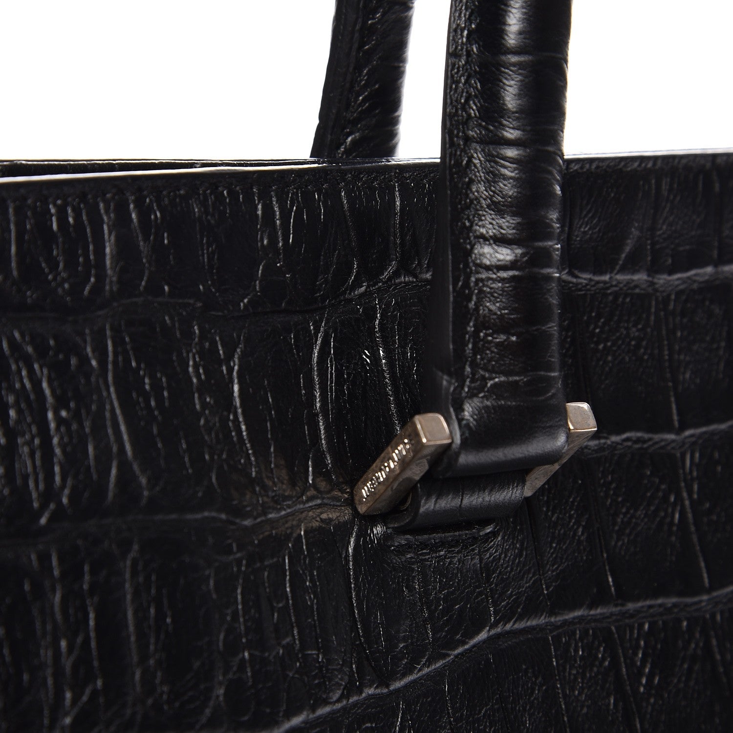 Saint Laurent Calfskin Crocodile Embossed Medium Trois Class Tote Black 9 of 13